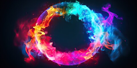 Wall Mural - AI Generated. AI Generative. Round circle neon glowing color smoke mystic element. Can be used for decoration graphic or web design mock up