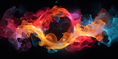 Wall Mural - AI Generated. AI Generative. Round circle neon glowing color smoke mystic element. Can be used for decoration graphic or web design mock up