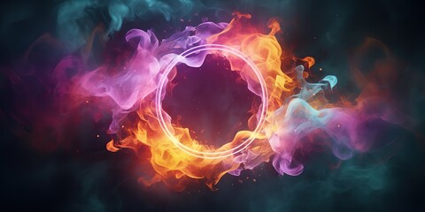 Wall Mural - AI Generated. AI Generative. Round circle neon glowing color smoke mystic element. Can be used for decoration graphic or web design mock up