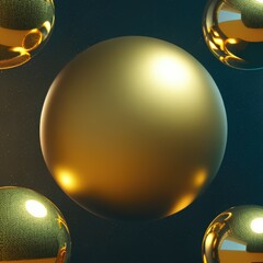 Aufkleber - 3d glassy golden colored sphere shapes, minimal concept background. Ideal for luxurious and scientific designs, nano technology, microbiology, chemistry, biology, etc. Ai generated art.