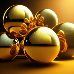 Aufkleber - 3d glassy golden colored sphere shapes, minimal concept background. Ideal for luxurious and scientific designs, nano technology, microbiology, chemistry, biology, etc. Ai generated art.
