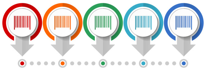 Poster - Barcode vector icon set, flat design infographic template, set pointer concept icons in 5 color options for webdesign and mobile applications