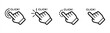 Hand click icon set in line style. Click here, Hand clicking, finger, Touch screen, pointer, cursor, gesture, mouse press push simple black style symbol sign for apps and website, vector illustration.