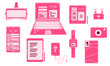 Collection of element sets personal electronic devices. vector illustration , laptop, smartphone, camera, and earbuds.