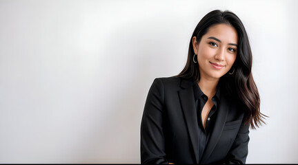 Wall Mural - portrait of a businesswoman, business woman in a black suit, black shirt and black pants posing suit for a picture on the white background, portrait of a business woman, 