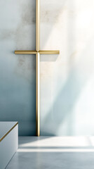 Wall Mural - Light pastel background with a golden cross, generative AI.