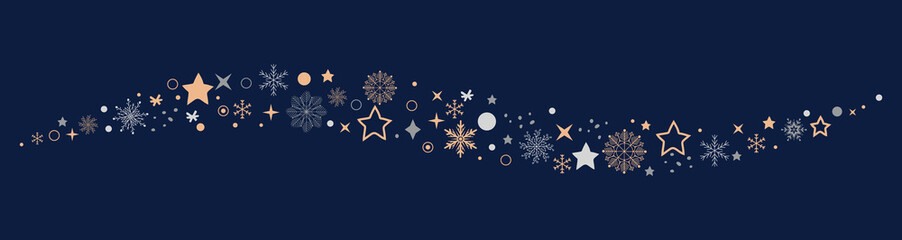 Wall Mural - Snowflakes and Stars Border. Vector illustation.