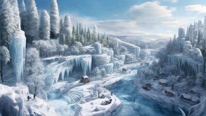 Wall Mural - ice city on the edge of the river