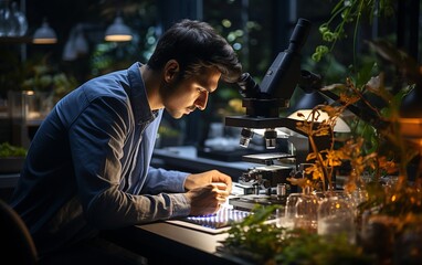 Wall Mural - Conducting an electronics experiment in a university workshop is a young Indian science student. Differentiated Young Scholar Using Microscope,.