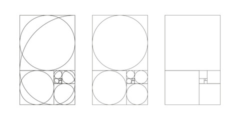 golden ratio template set. method golden section. fibonacci array, numbers. harmony proportions. out