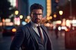 © Kateryna - Distinguished businessman in city street at night, exuding confidence and professionalism. Generated AI