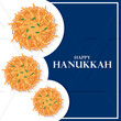 Colored happy hanukkah template with traditional latkes food Vector