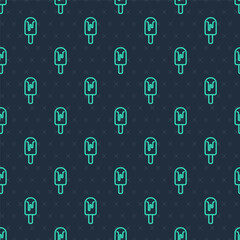 Wall Mural - Green line Ice cream icon isolated seamless pattern on blue background. Sweet symbol. Vector