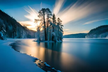 Poster - Winter scenery of frozen lake