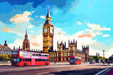 Fototapeta Fototapeta Londyn - London, United Kingdom. Big Ben and Parliament Building illustration.