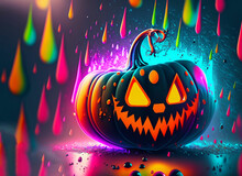 Halloween Pumpkin Background With Colorful Rain