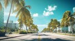 miami beach scene, miami street with palms, palms in the miami