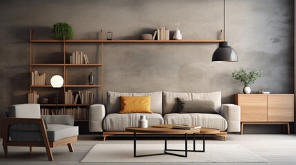 loft interior design mockup living room sofa with minimal decorating and concrete wall beautiful house design space living room ideas template