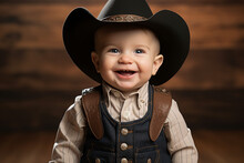 Funny Baby Boy Wearing A Cowboy Costume Generative AI Picture
