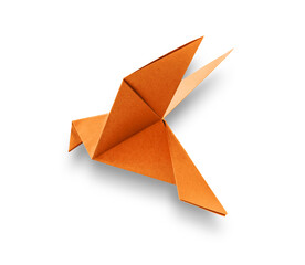 Wall Mural - orange paper dove origami isolated on a white background