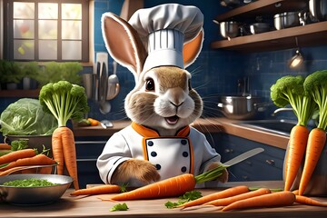 Chef rabbit cooking in the kitchen