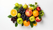 Image of fresh fruits in a studio. White background, Top view