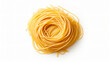 Image of spaghetii in a studio. white background, Top view