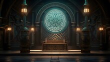 Motif Celtique Circulaire Bleu Lumineux Dans Un Temple, Généré Par IA