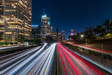 Fototapeta Tęcza - Night long exposure of the CA-110 freeway in Downtown Los Angeles