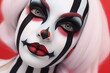 Woman's face with Halloween Pierrot costume makeup