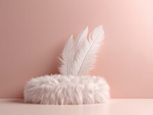 White Cloud With A Feather On A Pastel Pink Background. Ai Generation. Abstract