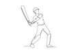 A batsman hits a bole. Cricket one-line drawing