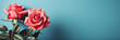 Schöne rosa Rose mit wunderbaren Hintergrund im Querformat als Banner, ai generativ