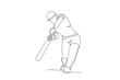 A man hits a cricket ball. Cricket one-line drawing