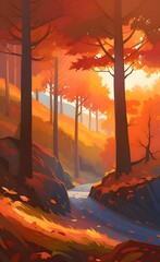 Wall Mural - Illustration of autumn in the forest.