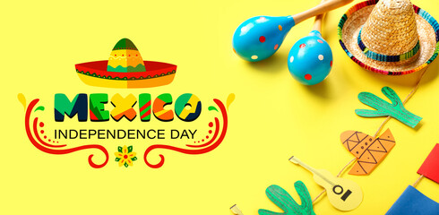 Poster - Banner for Happy Mexican Independence Day with symbols