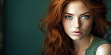 Woman's Captivating Green Eyes, Contrasting Beautifully With Her Auburn Hair