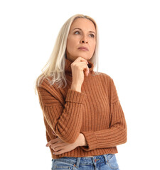 Poster - Thoughtful mature woman on white background