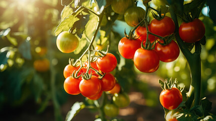  Tomatoes Grown Organically on Sunny Farm Bushes
