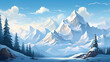 Hand drawn cartoon winter snow mountain landscape illustration
