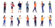 People using phones collection - Set of character illustrations with men and women talking and using smartphones while standing and walking. Flat design vector on white background