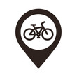 Bike trail map pin. Bicycle trail location pin. GPS bike trail location symbol for apps and websites