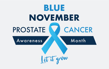 Wall Mural - Blue November, Prostate Cancer awareness month , Prostate cancer awareness ribbon with moustaches. Men health symbol. Men cancer prevention in November month.