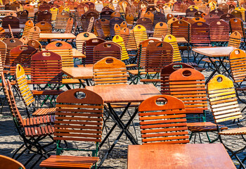 Canvas Print - table and chairs at a typical bavarian beergarden