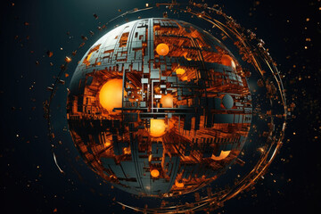 Wall Mural - World globe in cyber world of information. Future and industry concept with communication and technology. Generative AI