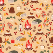 Autumn camping seamless pattern. Fall background with autumn elements. Vector illustration.