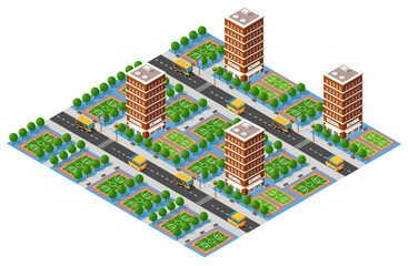School isometric building study education urban infrastructure for conceptual