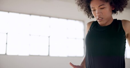 Poster - Contemporary, dance performance and fitness of a woman in a creative art studio with energy and passion. African dancer practice for theater, sports and freedom with balance, exercise and talent