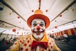 © Yuliia - Portrait happy joyful smiling laughing clown circus jester joker man guy male fun happiness carnival make-up red nose actor charismatic face humor playful entertainer comedian artist looking at camera