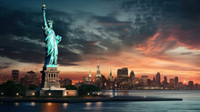 Statue Of Liberty City Skyline